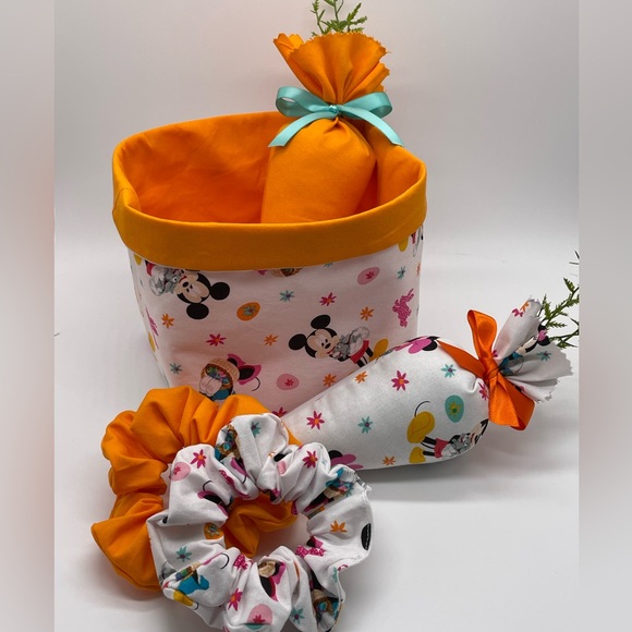 Hand Crafted Other - Bundle Disney Easter Set..Basket, Scrunchies & Carrots all handcrafted Brand New